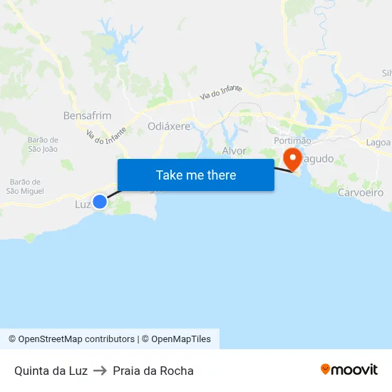 Quinta da Luz to Praia da Rocha map
