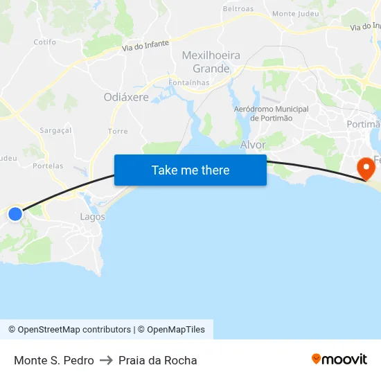 Monte S. Pedro to Praia da Rocha map