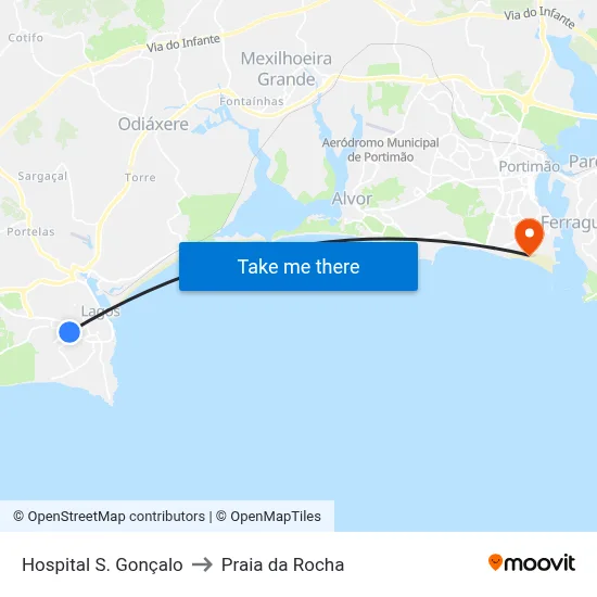 Hospital S. Gonçalo to Praia da Rocha map
