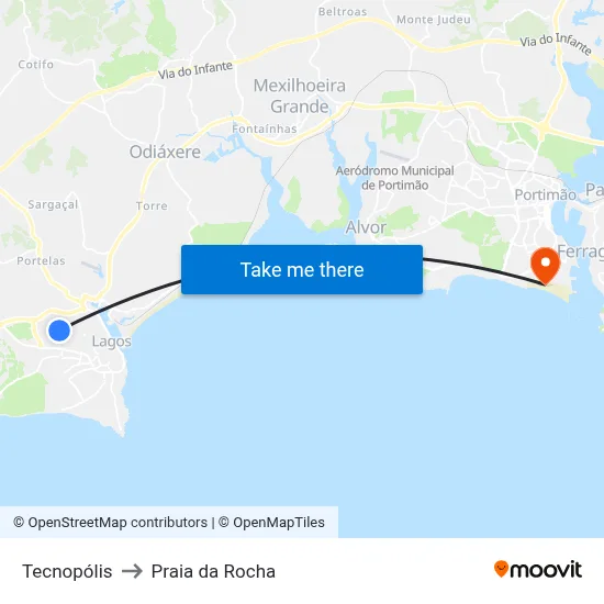 Tecnopólis to Praia da Rocha map