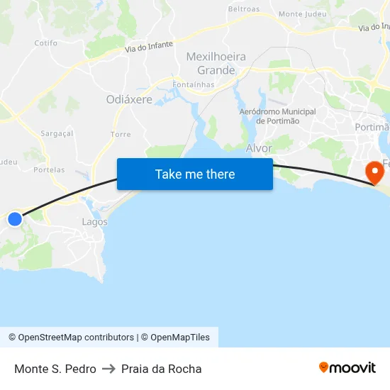 Monte S. Pedro to Praia da Rocha map