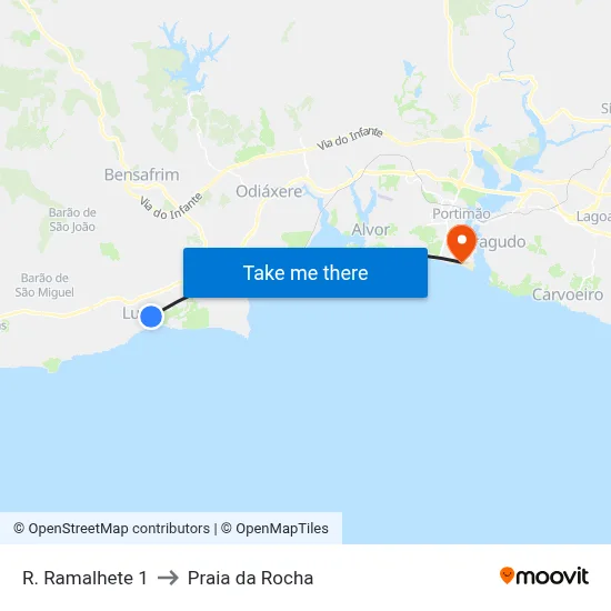 R. Ramalhete 1 to Praia da Rocha map