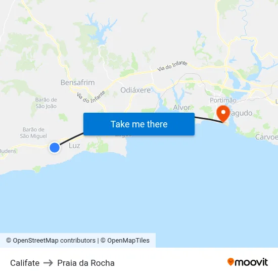 Califate to Praia da Rocha map