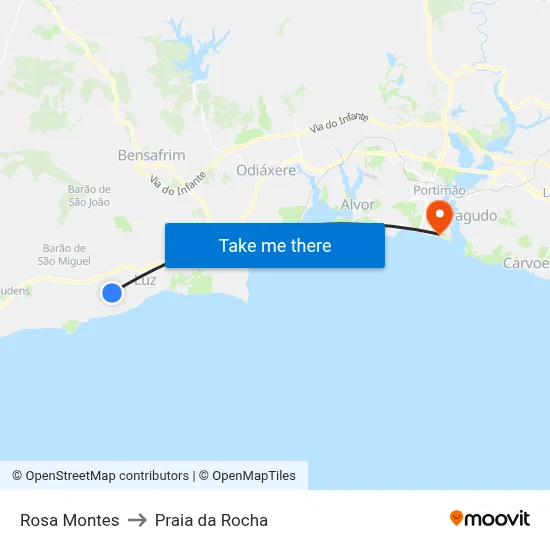 Rosa Montes to Praia da Rocha map