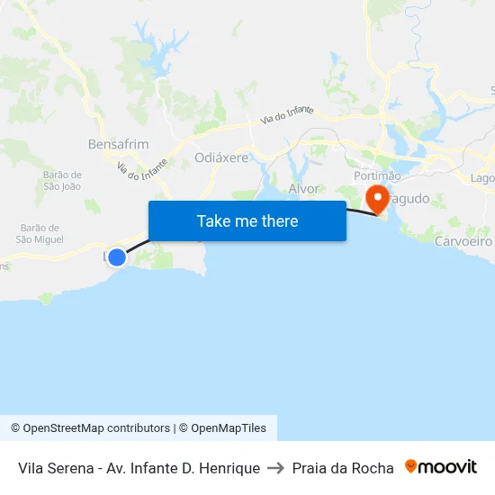 Vila Serena - Av. Infante D. Henrique to Praia da Rocha map