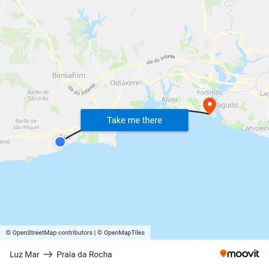 Luz Mar to Praia da Rocha map