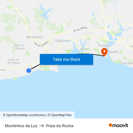 Montinhos da Luz to Praia da Rocha map