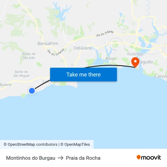 Montinhos do Burgau to Praia da Rocha map