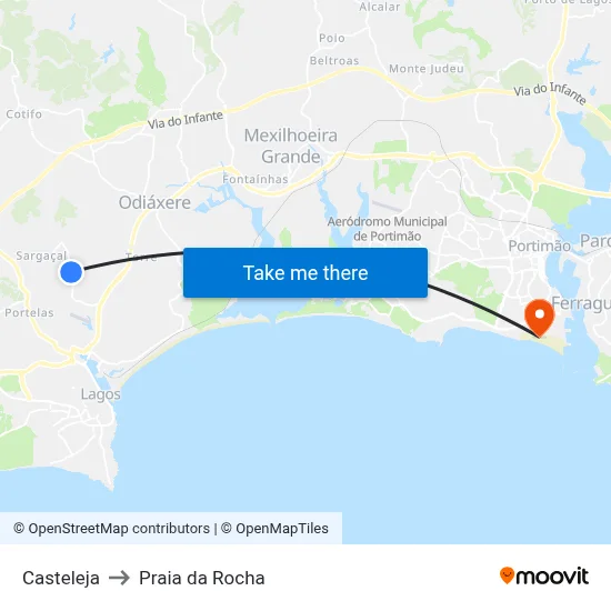 Casteleja to Praia da Rocha map