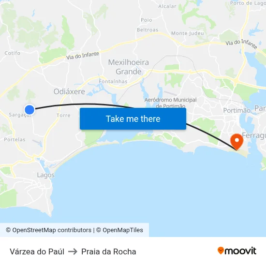 Várzea do Paúl to Praia da Rocha map