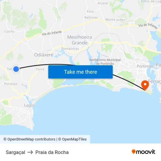 Sargaçal to Praia da Rocha map