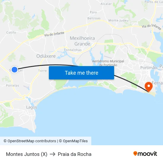 Montes Juntos (X) to Praia da Rocha map
