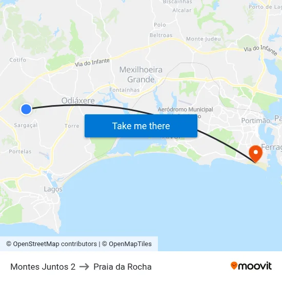 Montes Juntos 2 to Praia da Rocha map