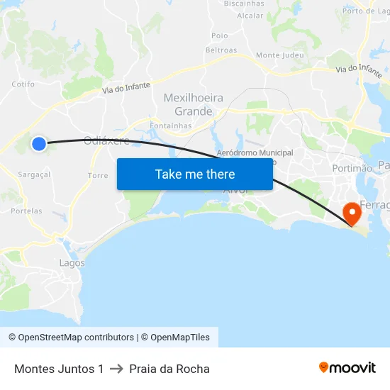 Montes Juntos 1 to Praia da Rocha map