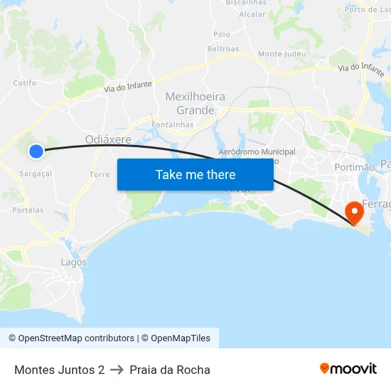 Montes Juntos 2 to Praia da Rocha map