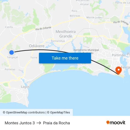 Montes Juntos 3 to Praia da Rocha map