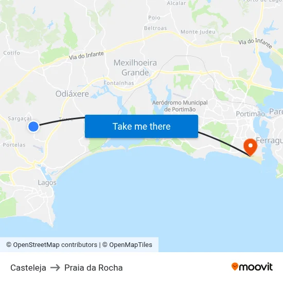 Casteleja to Praia da Rocha map