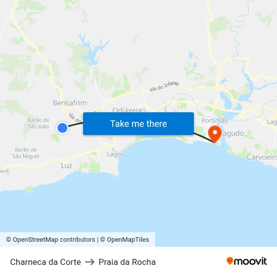 Charneca da Corte to Praia da Rocha map