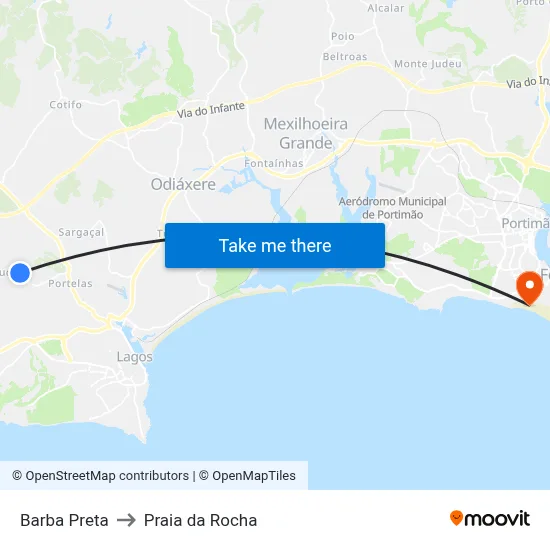 Barba Preta to Praia da Rocha map
