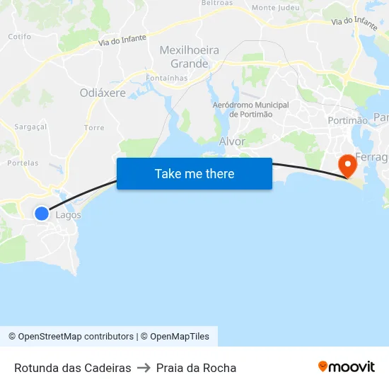 Rotunda das Cadeiras to Praia da Rocha map