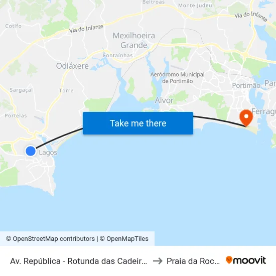 Av. República - Rotunda das Cadeiras) to Praia da Rocha map