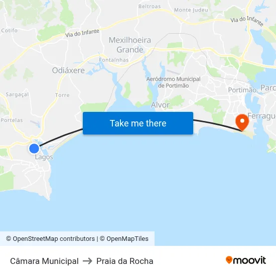 Câmara Municipal to Praia da Rocha map