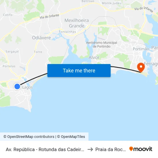 Av. República - Rotunda das Cadeiras) to Praia da Rocha map