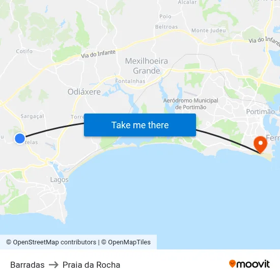 Barradas to Praia da Rocha map