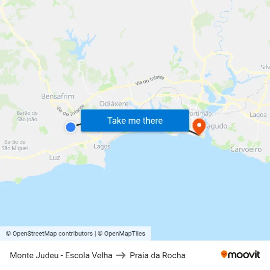 Monte Judeu  - Escola Velha to Praia da Rocha map