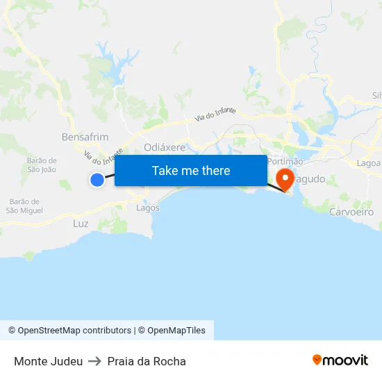 Monte Judeu to Praia da Rocha map