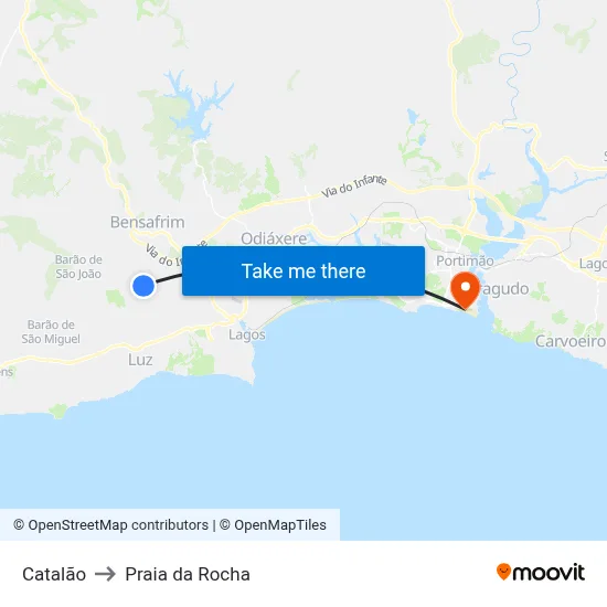 Catalão to Praia da Rocha map
