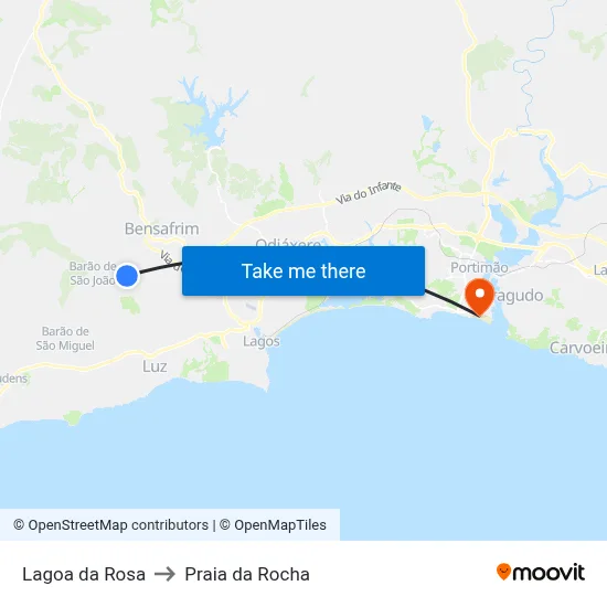 Lagoa da Rosa to Praia da Rocha map