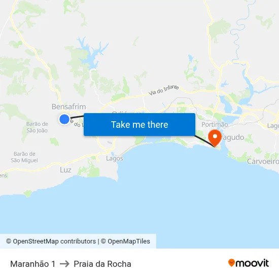 Maranhão 1 to Praia da Rocha map