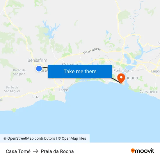 Casa Tomé to Praia da Rocha map