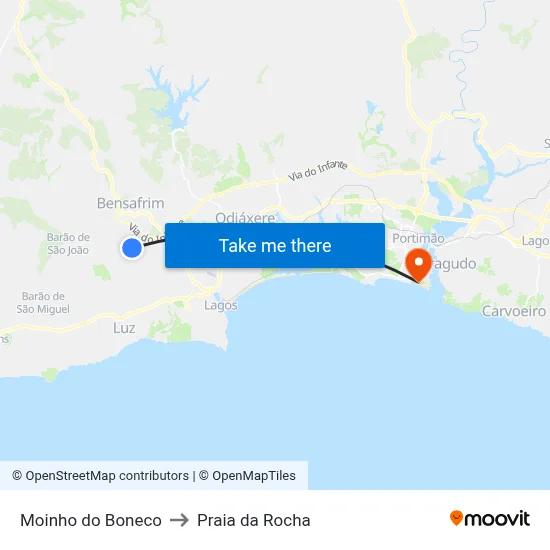 Moinho do Boneco to Praia da Rocha map