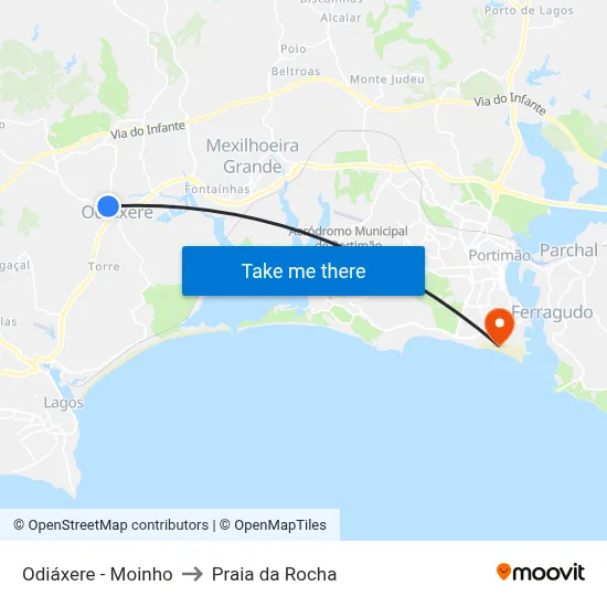 Odiáxere  - Moinho to Praia da Rocha map