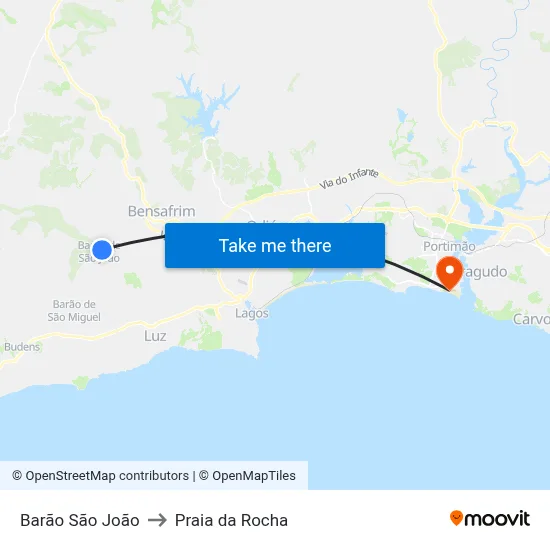 Barão São João to Praia da Rocha map