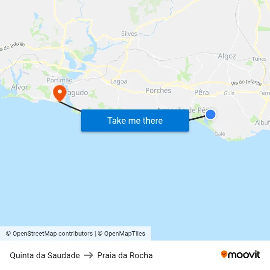 Quinta da Saudade to Praia da Rocha map
