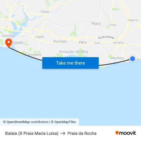 Balaia (X Praia Maria Luísa) to Praia da Rocha map