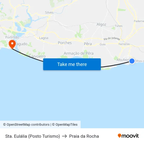 Sta. Eulália (Posto Turismo) to Praia da Rocha map