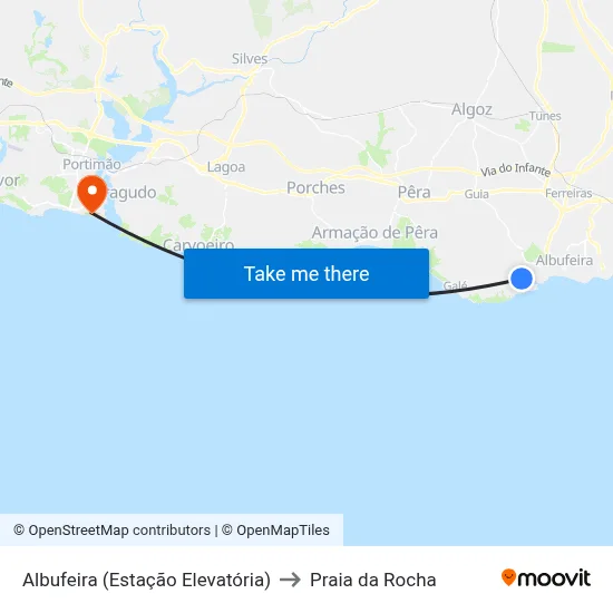 Albufeira (Estação Elevatória) to Praia da Rocha map