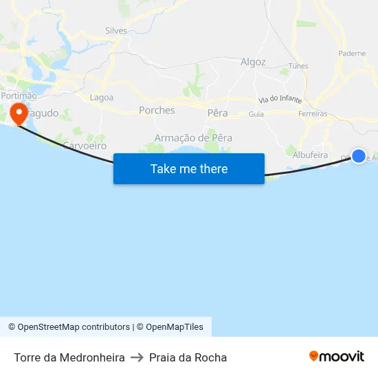 Torre da Medronheira to Praia da Rocha map