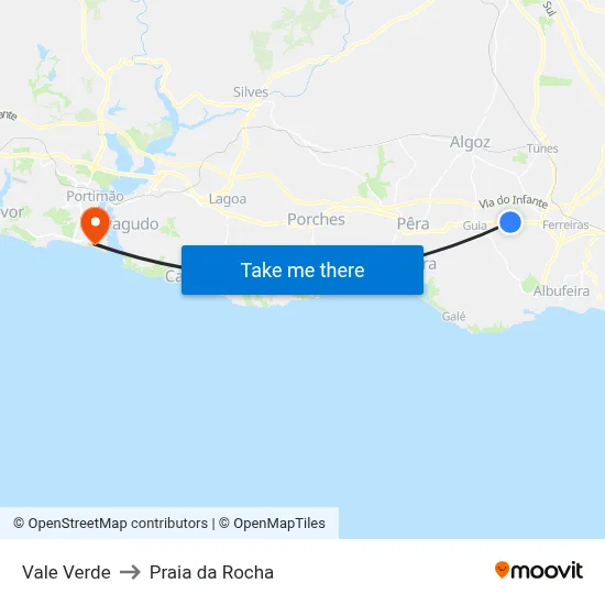 Vale Verde to Praia da Rocha map