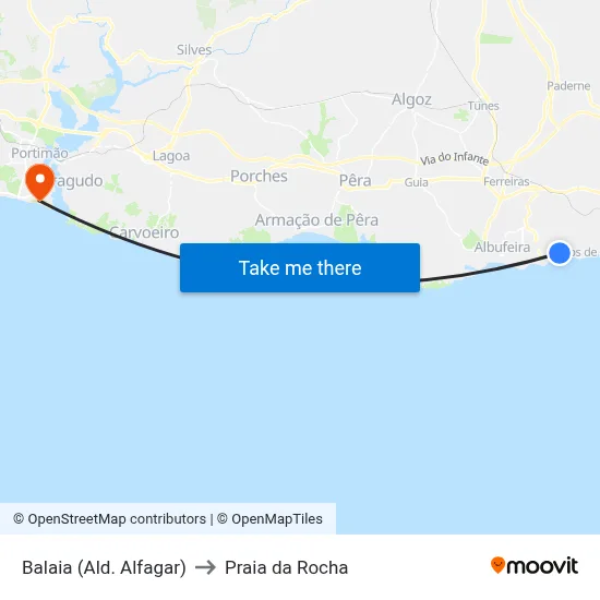 Balaia (Ald. Alfagar) to Praia da Rocha map