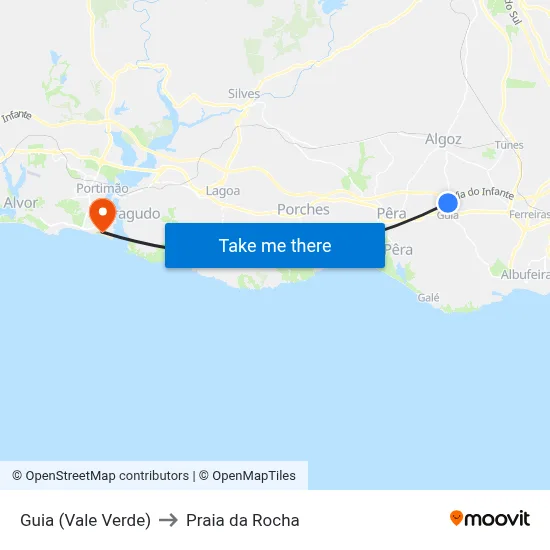 Guia (Vale Verde) to Praia da Rocha map