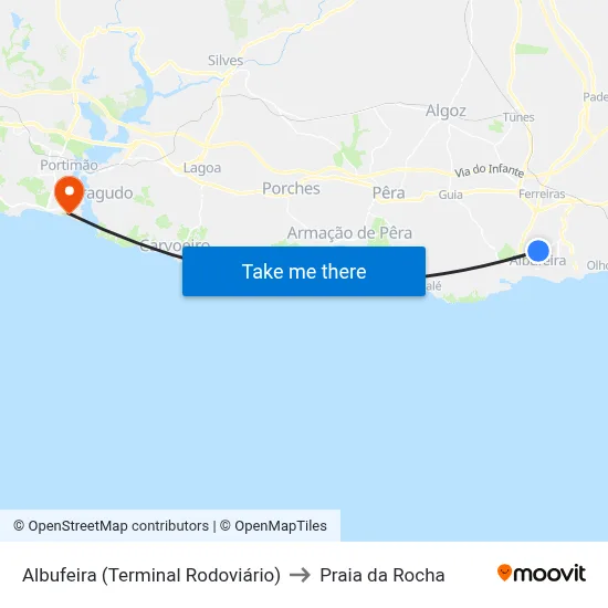Albufeira (Terminal Rodoviário) to Praia da Rocha map