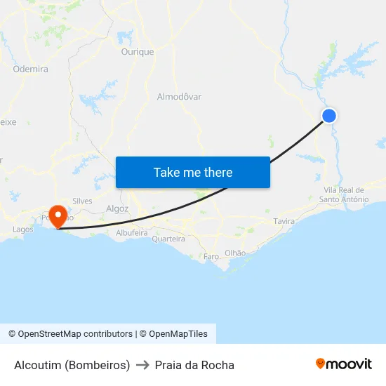 Alcoutim (Bombeiros) to Praia da Rocha map