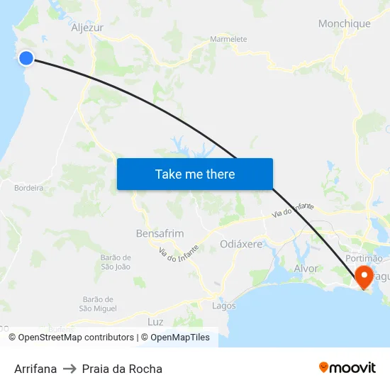 Arrifana to Praia da Rocha map