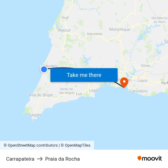 Carrapateira to Praia da Rocha map