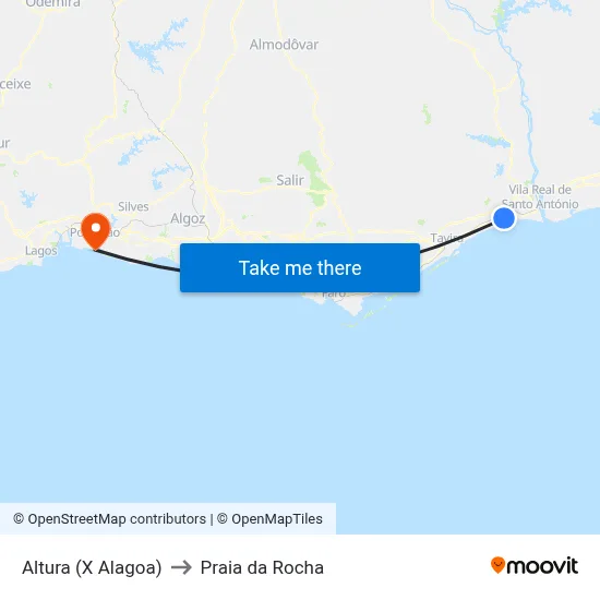 Altura (X Alagoa) to Praia da Rocha map